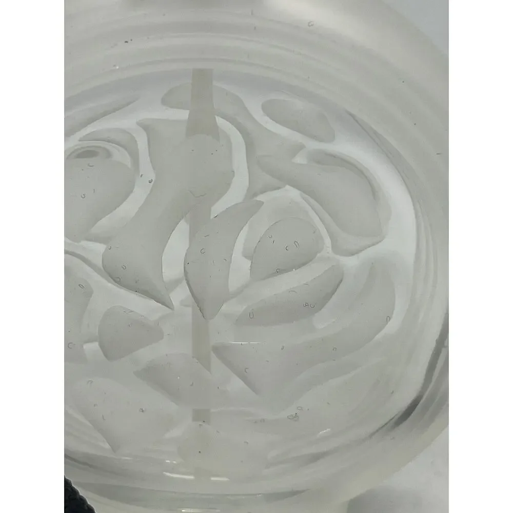 Vintage Heavy Solid Glass Flat Round Etched Cut Rose Perfume Bottle Atomizer